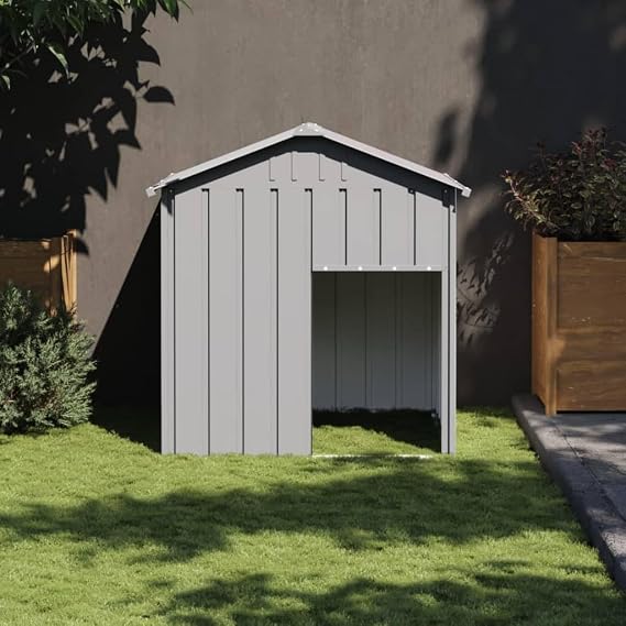 Dog House Galvanized Steel with Roof, Dog Kennel Outdoor Heavy Duty Dog House for Outside Backyard, Light Gray 46.1"x40.6"x48.4"
