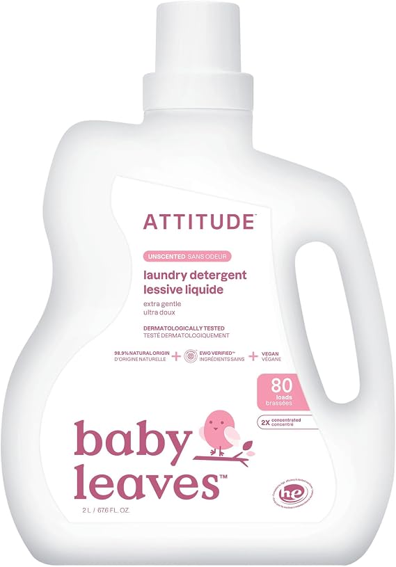 ATTITUDE Baby Laundry Detergent, Dermatologist Tested, Unscented, 80 Loads