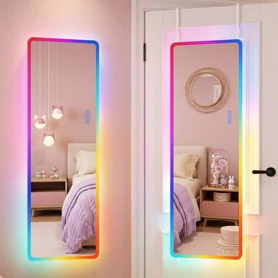 LVSOMT RGB Led Mirror Full Length, 47"x16" Over the Door Mirror/Wall Mount