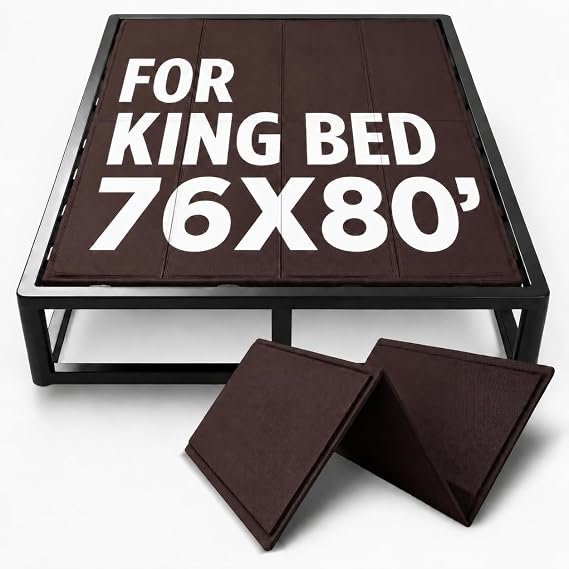 10mm Bunkie Board (76x80 King Size) Brown Heavy Duty Wood | Low Profile Bed Support Bed Board, Breathable, Quiet, Moisture Resistant, fodable | Split Fully Assembled
