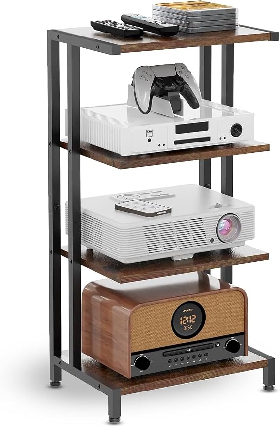 HiFi Stand With Storage Shelf, 4-Tier Record Player Stand, AV Media Corner Shelf for Living Rooms & Studies, Stereo Racks and Stands Media Audio Tower Cabinet28D x 42W x 81H cm