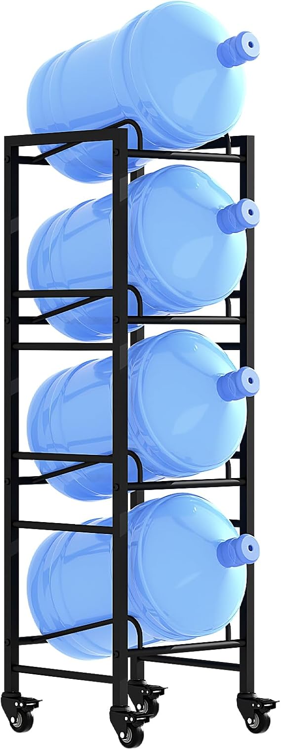 5 Gallon Water Jug Holder with 4 Locking Casters, 4-Tiers Water Jug Stand