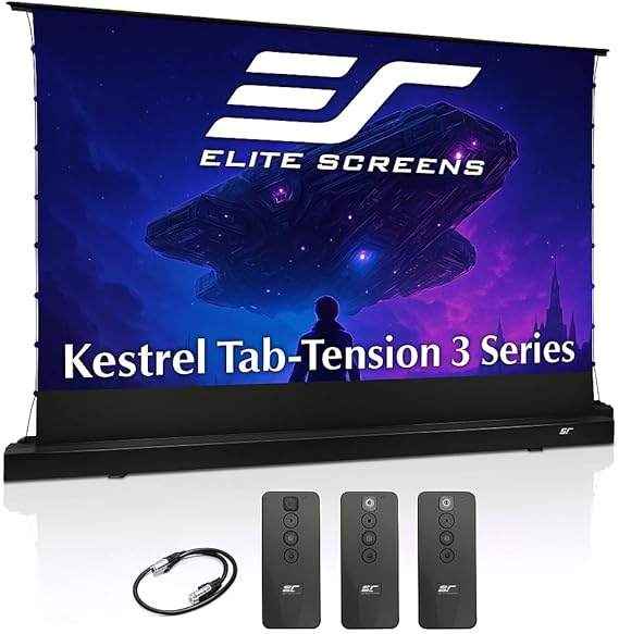 Elite Screens Kestrel Tab-Tension, 122 inch Floor Rising Motorized Projector Screen 16:9, CineWhite 1.1 Gain, 4K/8K UHD, UST/Short Throw Compatible, RF/IR Remote, 12V Trigger, FTE122H3