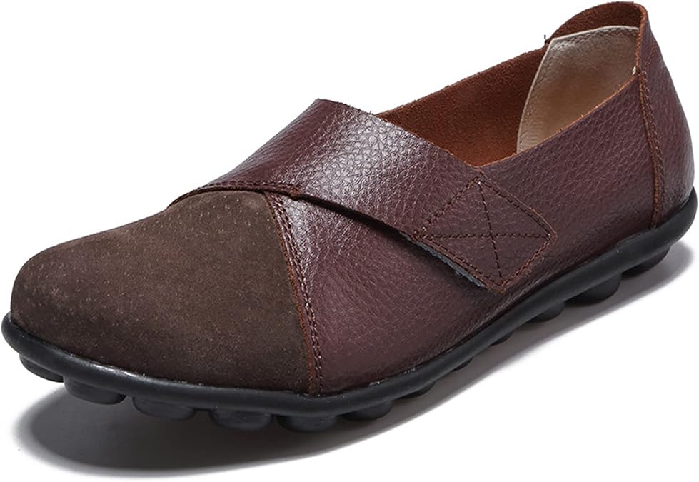 Women Premium Ultra Soft Orthopedic Flats Loafers Leather Slip on Soft Bottom Non-Slip Adjustable Easy On Comfy Large Size Moccasins Walking Dotmalls Shoes (Coffee,7,Women,7)