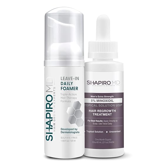 Shapiro MD Hair Growth Experts Mens Regrowth Travel Kit: Leave-In Foamer, 5% Minoxidil. Achieve Thicker, Fuller and Healthier Looking Hair, 1 Month Supply