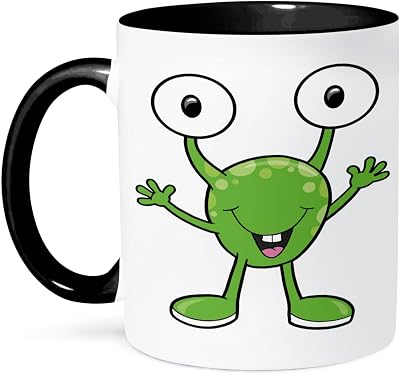 3dRose Cute Silly Happy Monster Buddy Cartoon Character 11oz Two-Tone Black Mug