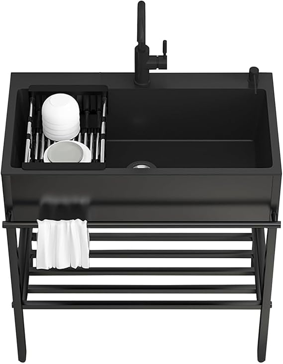 Utility Kitchen Sink Single Bowl Commercial Stainless Steel Sinks with Faucets Free Standing, Prep Washing Hand Basin for Indoor Outdoor, Laundry Room Utility Sinks
