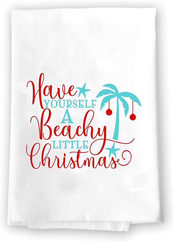 Christmas Decor | Decorative Kitchen and Bath Hand Towels | Beachy Little Christmas Beach | XMAS Winter Novelty | White Towel Home Holiday Decorations | Gift Present