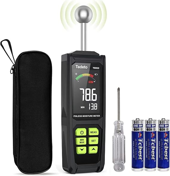 Tadeto Moisture Tester with Colour LCD Display and Alarm Function, Analysis Depth 20 to 40 mm, for Walls, Wood, Masonry, Concrete, Gypsum, Building Materials (Black)