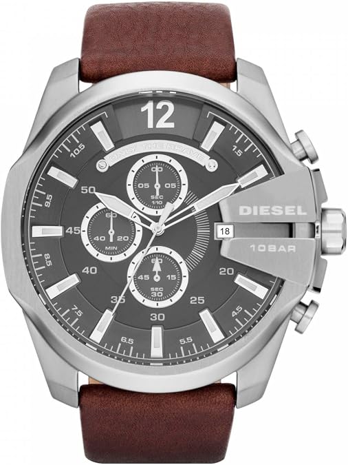 Brown Leather Mega Chief Watch by Diesel