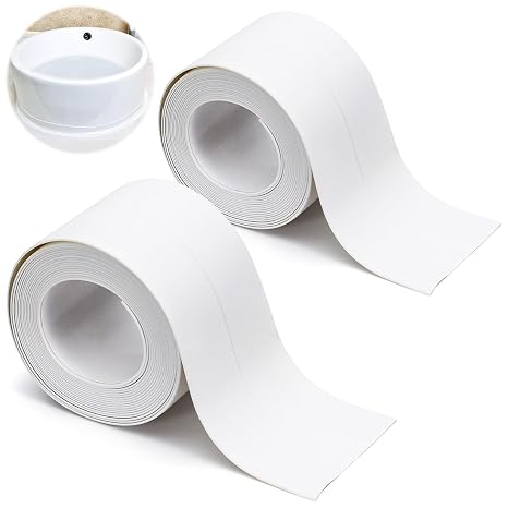 2 Rolls Widened Caulk Tape 2.3''x10.5FT for Stronger Adhesion, Waterproof Self Adhesive Toilet Caulk Strip, White Sealing Caulking Tape for Toilet Base Bathroom Shower Bathtub