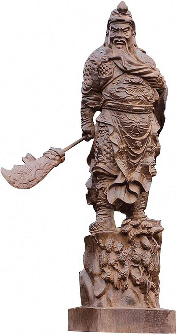 China Natural Ebony Black Wood Carved Guan Gong Yu Warrior God Statue (6" H x 1.6" L x 1.6" W)
