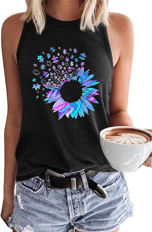 Women's Floral Tank Tops Casual Summer Cap Sleeve Sleeveless Wildflowers Floral Graphic Tees Tops