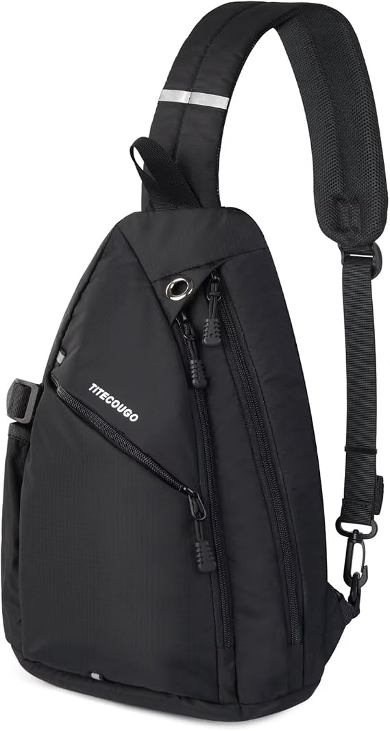 TITECOUGO Sling Backpack Travel Shoulder Bag One Strap Crossbody Bags Lightweight Chest Daypack Camp Day Packs for Women and Men Hiking Accessories Large Black