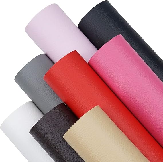 8 Pieces 8x12 Inch Solid Color Litchi Grain Texture Faux Leather Fabric Sheets Cotton Back for Hair Bows Making, Hair Clips Making, Headband Making (8 Color, Each Color One Sheet