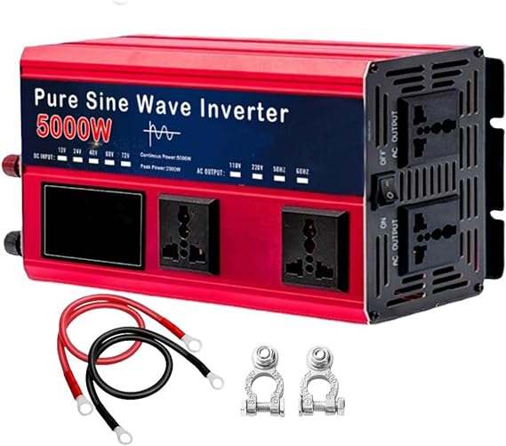 Peak 5000W Pure Sine Wave Inverter Charger, 12V 24V 48V 60V 72V DC to 110/120V Split Phase Low Frequency Inverter,with LCD Display, 4 Ac Sockets