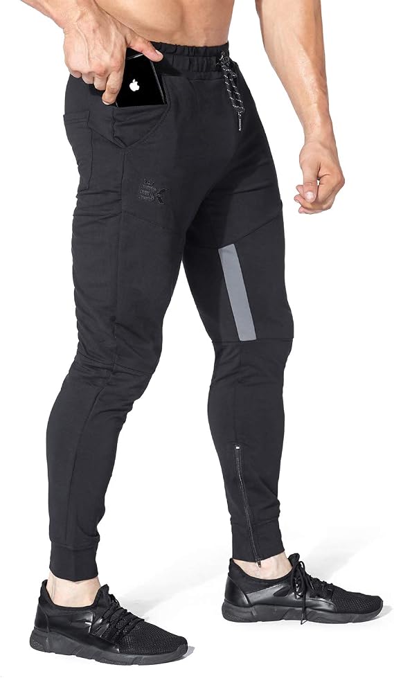 BROKIG Mens Fitted Gym Joggers Pants Tapered Workout Sweatpants Ankle Zips