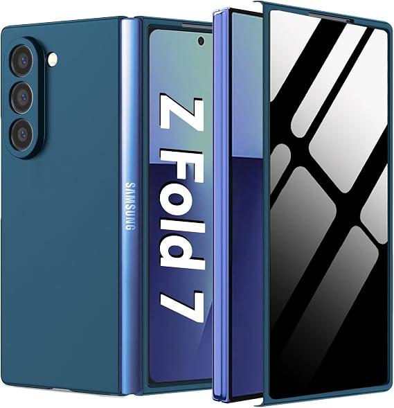 Case for Samsung Galaxy Z Fold 7 with Privacy Screen Protector,Ultra Thin Shockproof Scratch Resistant Bumper Cover Protective Phone case for Galaxy Z Fold 7 2025,Blue