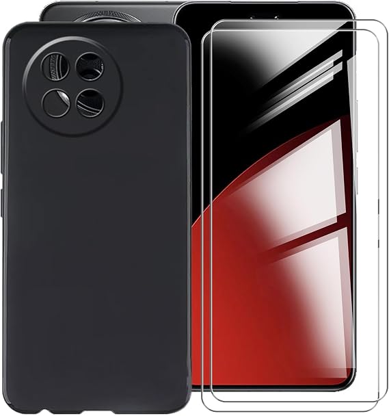 Phone Case for Xiaomi Civi 4 Pro (6.55"), with 2 x Tempered Glass Screen Protector, Ultra-Thin Black Soft TPU Bumper Anti-Scratch Shock-Proof Case for Xiaomi Civi 4 Pro - Black
