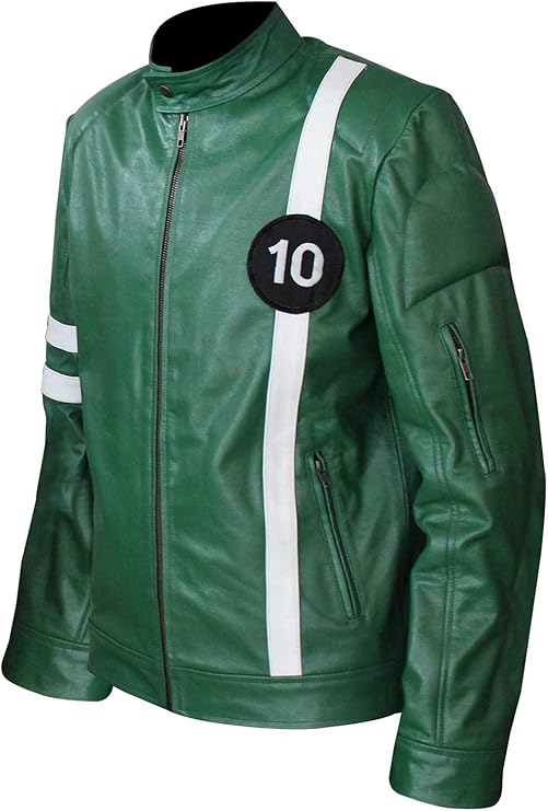 Mens Ben Tennyson Green White Stripes Costume Alien Swarm Force 10 Zip Up Jacket Boys