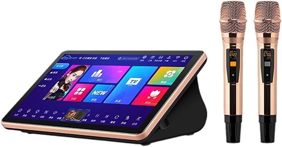 Portable Karaoke System, 18.5 Inch Touch Screen Karaoke Machine with Wireless Microphone, Power Amplifier Function, Built-in 6T Hard Drive, Support 4K, Desktop KTV Player for Family, Bar, Party