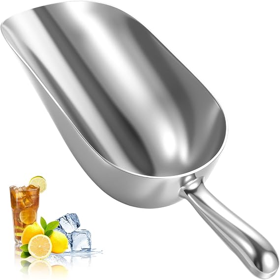 Cast Aluminum Utility Scoop 38 Ounce Round Bottom Bar Ice Flour Scoop with Finger Groove Handle for Candy Popcorn Coffee Beans