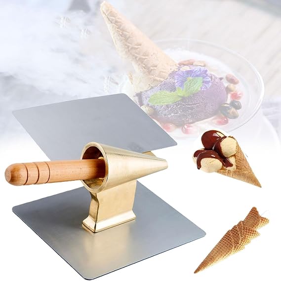 Ice Cream Cones Roll Maker,41MM Ice Cream Waffle Cone Roller with Non-Slip Wooden Handle,Nonstick Waffle Cone Shaper Tool,DIY Omelet Maker Waffle Roller Baking Tool Accessories for Cooking