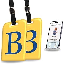 tag8 2 Pack Luggage Tags for Suitcases, 26 Initial Letter Travel Luggage Baggage Identification Labels ID Tag with Global Loss Recovery Service | Airline Compliant | SITA World Tracer Code Enabled (B)