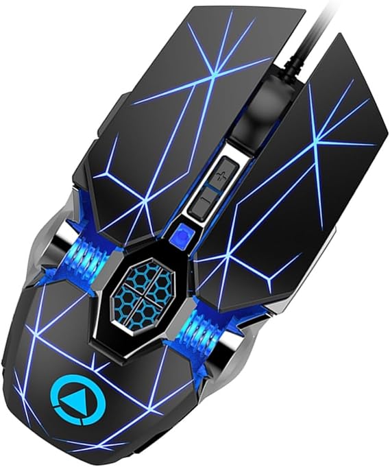 Gaming Mouse Corded Optical USB Wired for Laptop Desktop with LED Light Skin-Like Grip Electroplated Flank Built Macro Scripts Plug and Play for Use