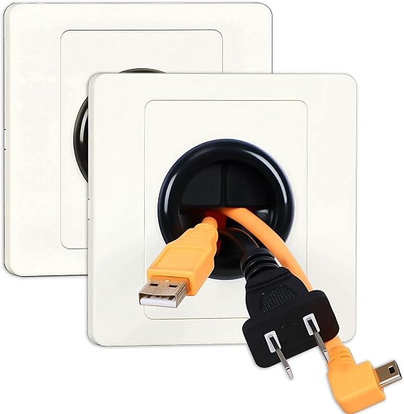 2PCS In Wall Cable Entry Cover Plate, Easy Install Cable Outlet Brush Wall Plate, Wall Mounted Wire Covers Faceplate, Invisible Wall Run Cable Management, Receptacle and Tidying Cords Wires Access 