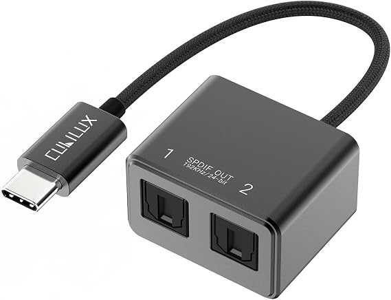 Cubilux USB C to Dual SPDIF Adapter [192KHz/24bit DAC] for MacBook Mac iMac, Laptop, Computer, PC, Type C to Double TOSLINK Optical Audio Splitter
