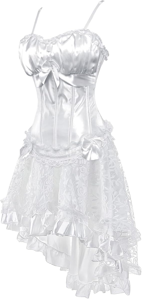 White Corset Dress Top Skirt Set Plus Size Bustier Lace up Gothic Women