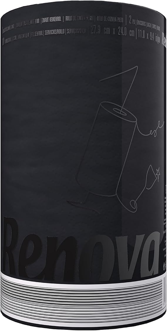Renova Black Paper Towel - 2 Ply, 120 Highly Absorbent Sheets, FSC Certified, Sustainable Design Perfect for Home or Office, Available in Convenient 1, 2, 3, 6, or 8 Roll Packs (1, 1 Roll) | FSC Certified Soft & Strong Kitchen Towel Roll, Household Tissue Paper Towel for Surface Wiping