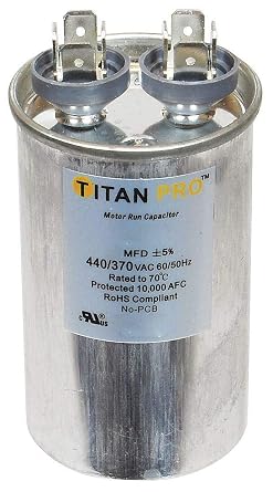 Titan Pro Round Motor Run Capacitor, 5 Microfarad Rating, 370-440VAC Voltage - TRCF5