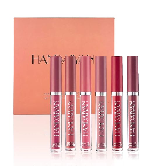 HANDAIYAN Matte Lipstick Set, 6 Colors Long Lasting Velvet Lips Tint Liquid Lipsticks Waterproof Non-Stick Cup Lipgloss Gift Set (A)