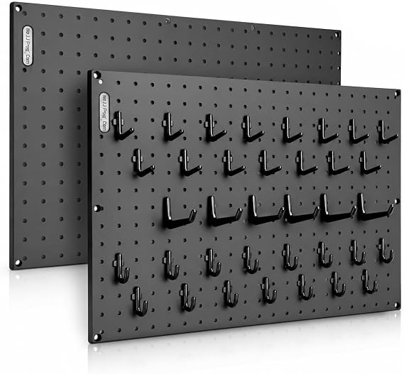 WallPeg Pegboard and Hook Kit 24x16" XL Wall Mounted Black Peg Board Panels with 36 Self-Locking Hooks, Tool & Garage Storage Organization System, Heavy Duty
