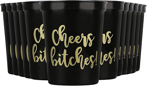 Cheers Bitches Bachelorette Cups, Set of 12 - Girls Night and Weekend Party Cups for Bridal Shower, Birthday Squad, Bachelorette Decorations and Galentines Day