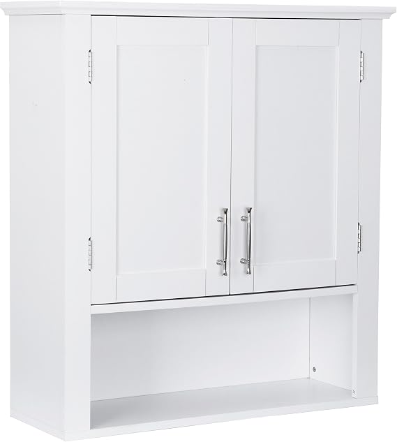 JupiterForce Bathroom Wall Cabinet Over The Toilet with 2 Doors and 3 Adjustable Shelves, Wall Mounted Bathroom Storage Medicine Cabinet for Bathroom, Living Room, Kitchen, White