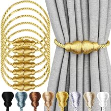 Magnetic Curtain Tiebacks Outdoor Curtain Tie Backs Rope Decorative Magnetic Curtain Holders for Drapes Window Treatment Holdbacks, Gold 6Pack