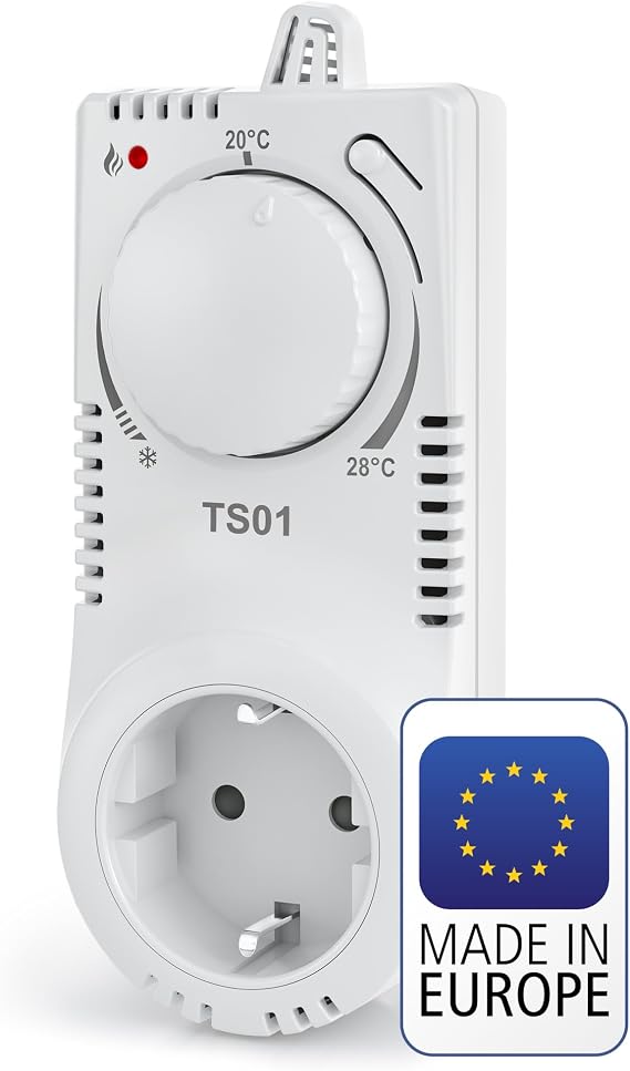 ELEKTROBOCK TS01 Plug Thermostat Easy to Use with Automatic Night Lowering One Push Button to Activate for Electric Heaters: Infrared Heater Fan Heater and Bathroom Radiators