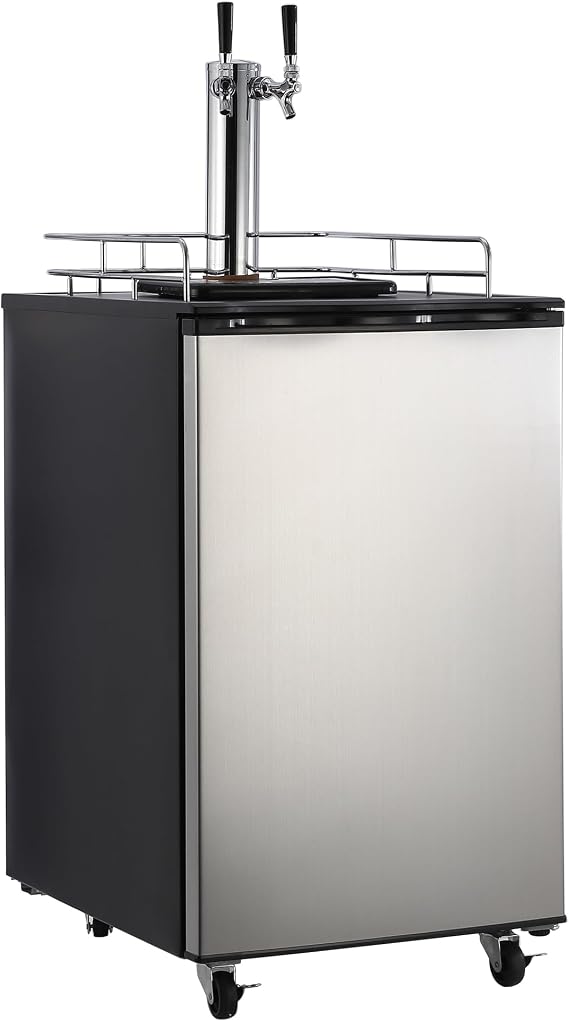6.1 CF Beer Kegerator, Dual Tap Draft Beer Dispenser, Full Size Stainless Steel Keg Refrigerator With Drip Tray, 32F- 50F Temperature Control, 170L