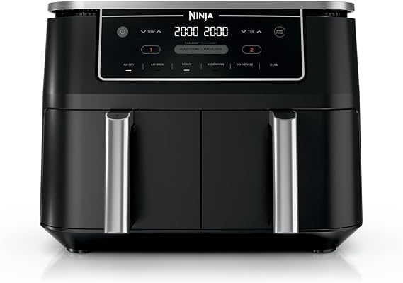 Ninja Foodi Air Fryer, 10 Qt DualZone, 6-in-1, Black, DZ302 | Air fry, broil, roast, keep warm, dehydrate, bake, 2x5 Qt baskets, Fits 8 lbs wings