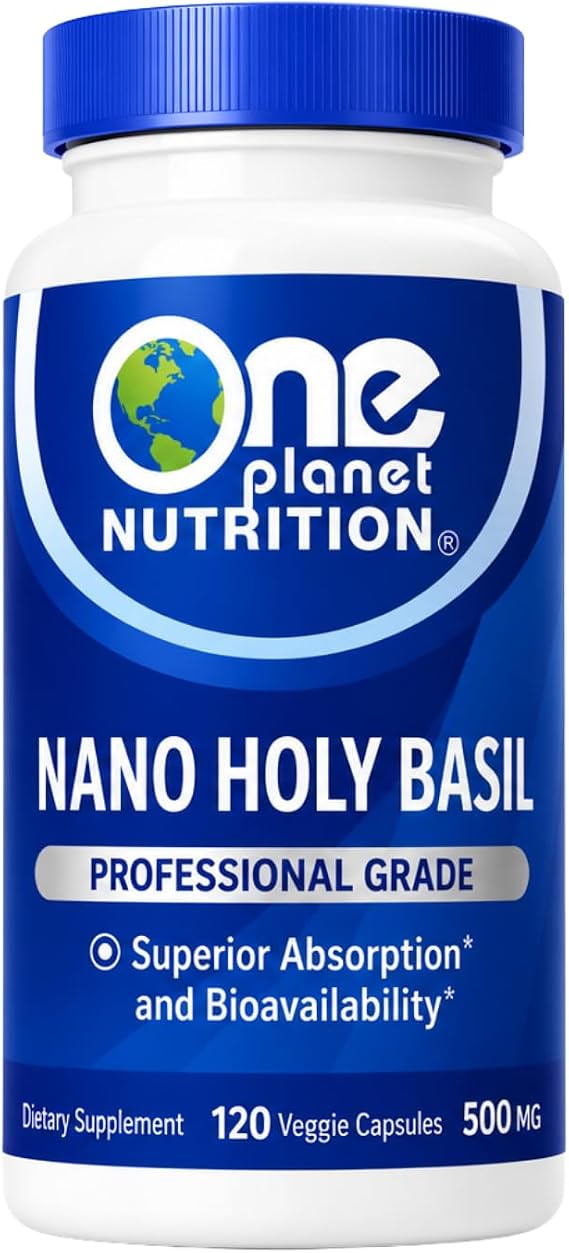 One Planet Nutrition Nano Holy Basil 500 mg Veggie Capsules (120 Servings), Ocimum Sanctum Extract, Nano for Enhanced Absorption, Supports Stress Balance and Immune Health, Non-GMO, Vegan, Gluten-Free