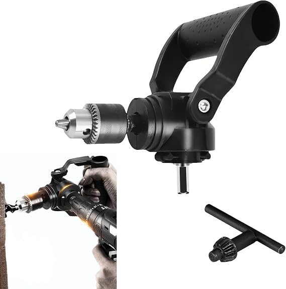 Right Angle Drill Attachment,90 Degree Drill Chuck with Handle,Cordless Right Angle Drill Attachment Adapter,Extension Chuck 7mm Shaft Electric Drill Extension Tool for Tight Corner Workspace