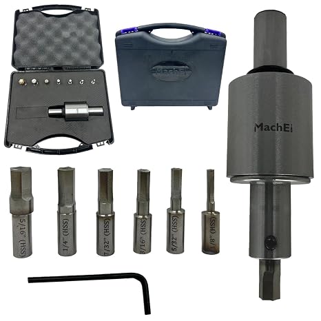 MachEl Next - Gen Straight Shank Rotary Broach Set with 7-Piece HSS Hex Punches 3/4"(19.05mm) Drawbar Thread (Straight-Hex)
