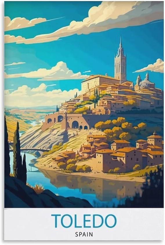Toledo Spain Vintage Travel Posters Landscape Wall Art Picture Print Canvas Art Poster Modern Family Bedroom Decor Posters 08x12inch(20x30cm)