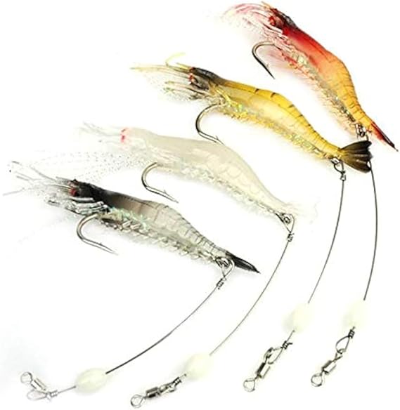 Artificial Silicone Soft Bait Set, Luminous Shrimp Fishing Lure with Hook Fishing Tackle, Freshwater/Saltwater