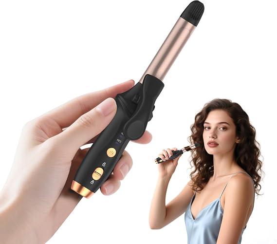 Cordless Curling Iron Hair Curler: Mini USB Rechargeable 4000 mAh 3 Temp Setting Travel Portable 200 Million Negative Ion for Long Short Hair