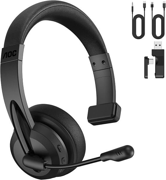 AOC 3-in-1 Bluetooth Headset with Microphone Mono Headset Wireless 2.4G Dongle