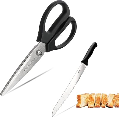 KUNIFU Kitchen Scissors and Multiple Serrated Bread Knife Bundle Set